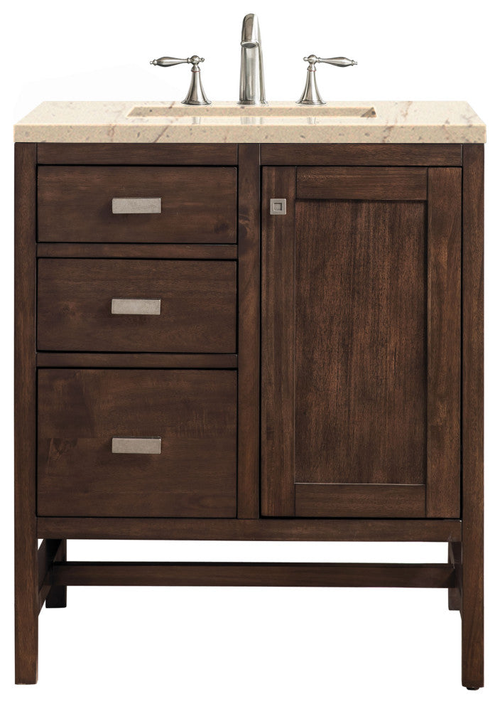 Addison 30" Single Vanity Cabinet, Mid Century Acacia, Eternal Marfil Quartz