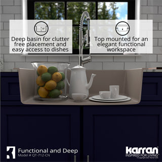 Karran Drop-In Quartz Composite 33" 1-Hole Single Bowl Kitchen Sink Kit, Concrete