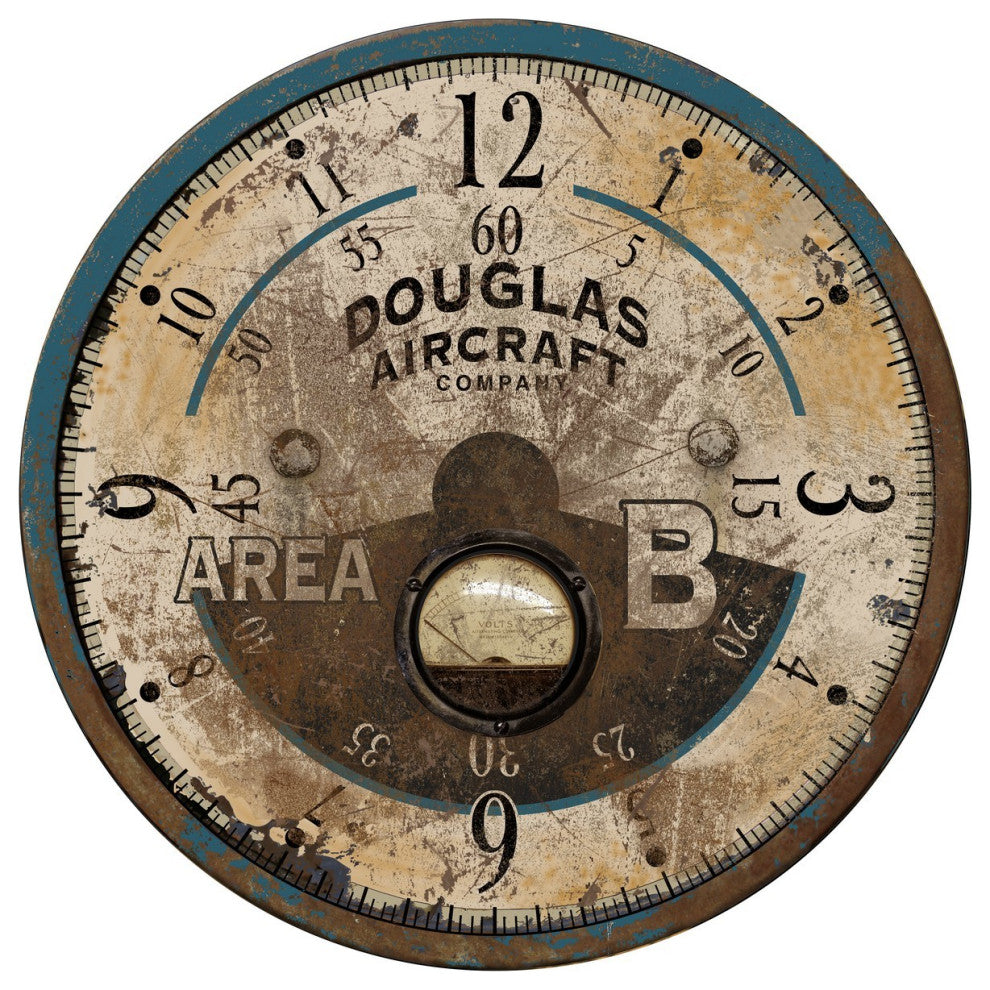 23" Vintage Teal Aviator's Wall Clock