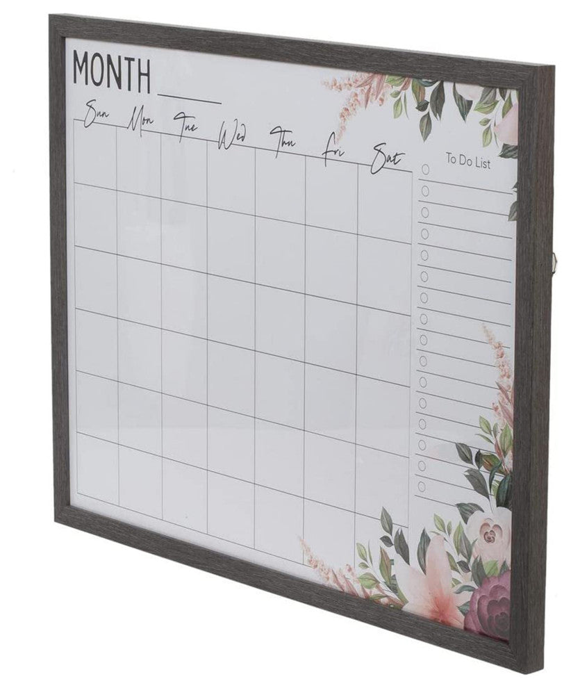 Dry Erase Monthly Whiteboard Calendar With Gray Wood Effect Frame, 18"x24"