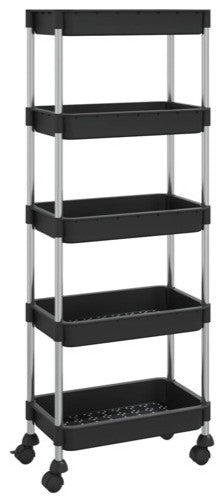 vidaXL 5-Tier Kitchen Trolley Kitchen Cart with Wheels Black Iron and ABS