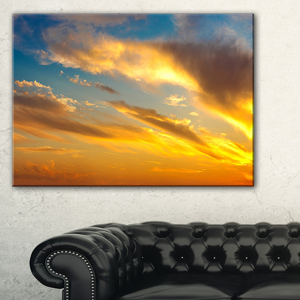 "Amazing Golden Sky At Sunset" Modern Seashore Canvas Art, 32"x16"