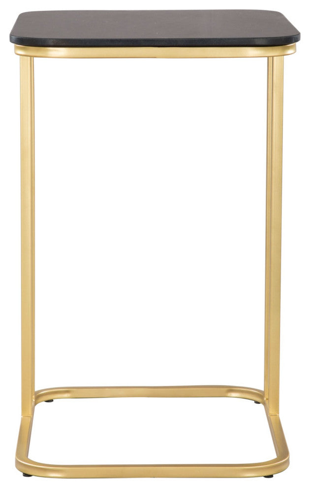 Sofa Side Table, Rectangular, Artificial Marble, Steel Metal, Black, Gold