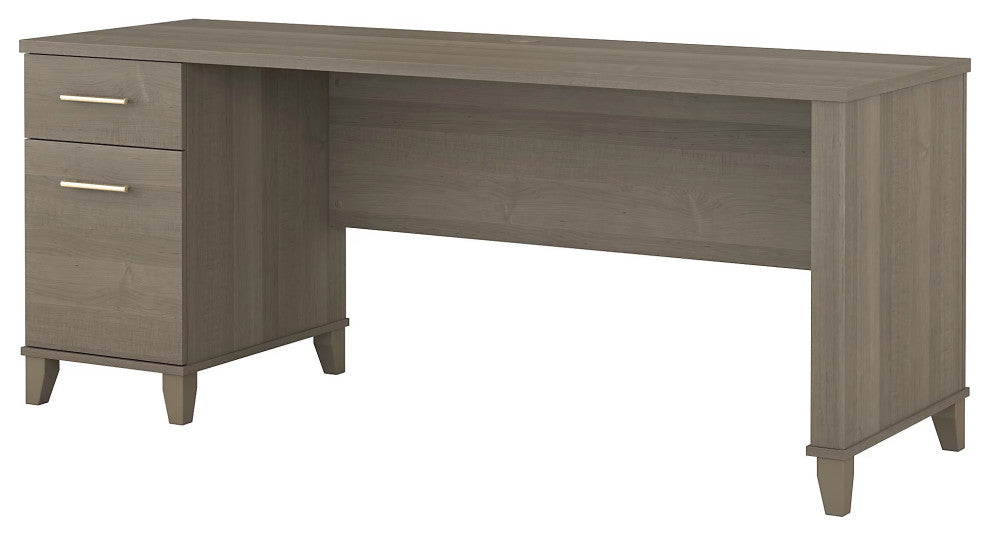 Transitional Desk, Large Design With Wire Management & 2 Drawers, Ash Gray