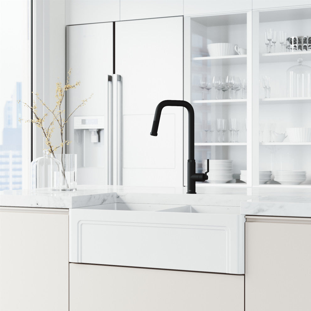 VIGO Hart Angular 18" H Single Handle Pull-Down Kitchen Faucet, Matte Black, Without Extras