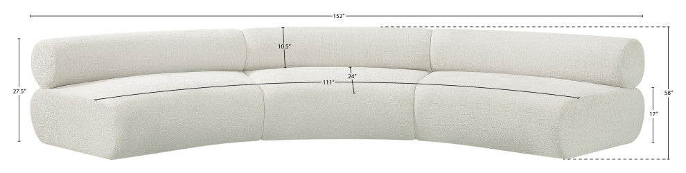 Bale Cream Chenille Fabric Modular Sofa, Cream, 3-Piece, Arc Shaped