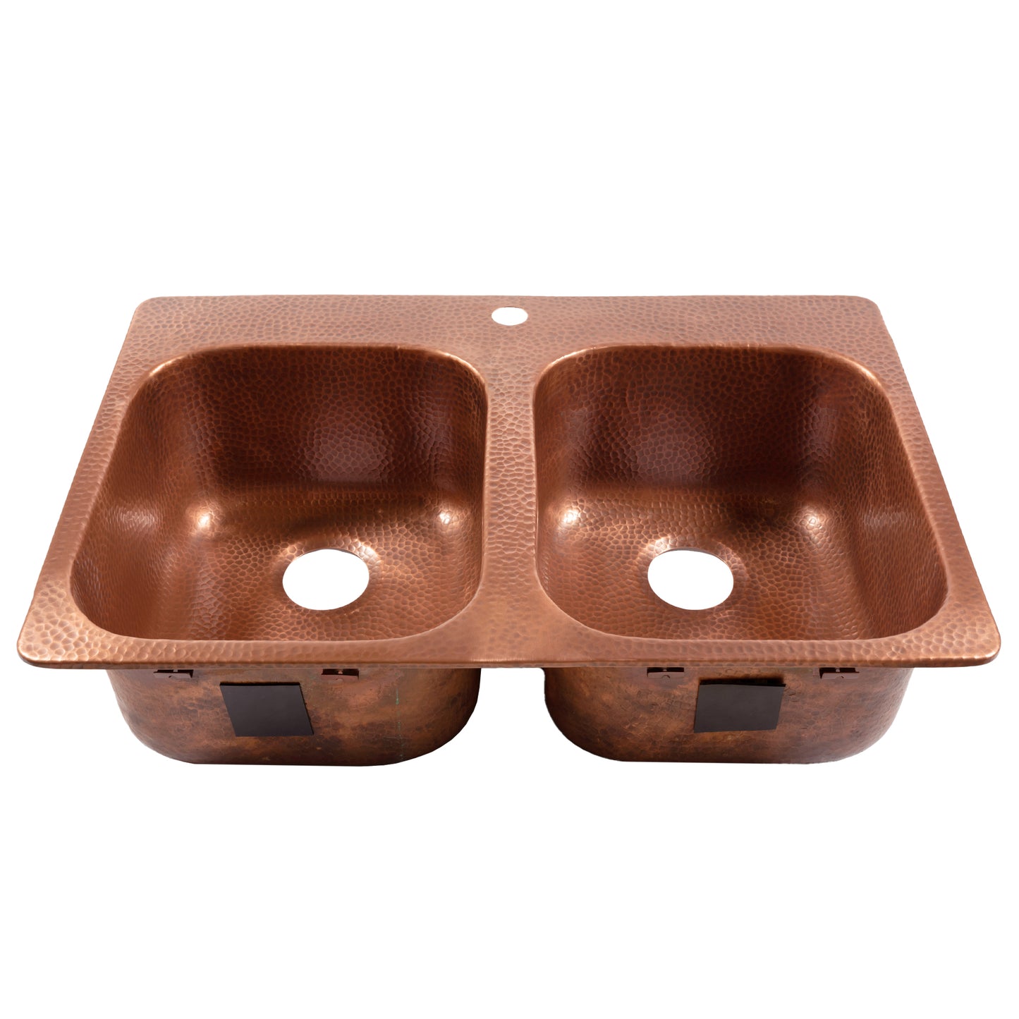 Santi 33" Drop-in Copper Double Bowl Kitchen Sink, 1-Hole