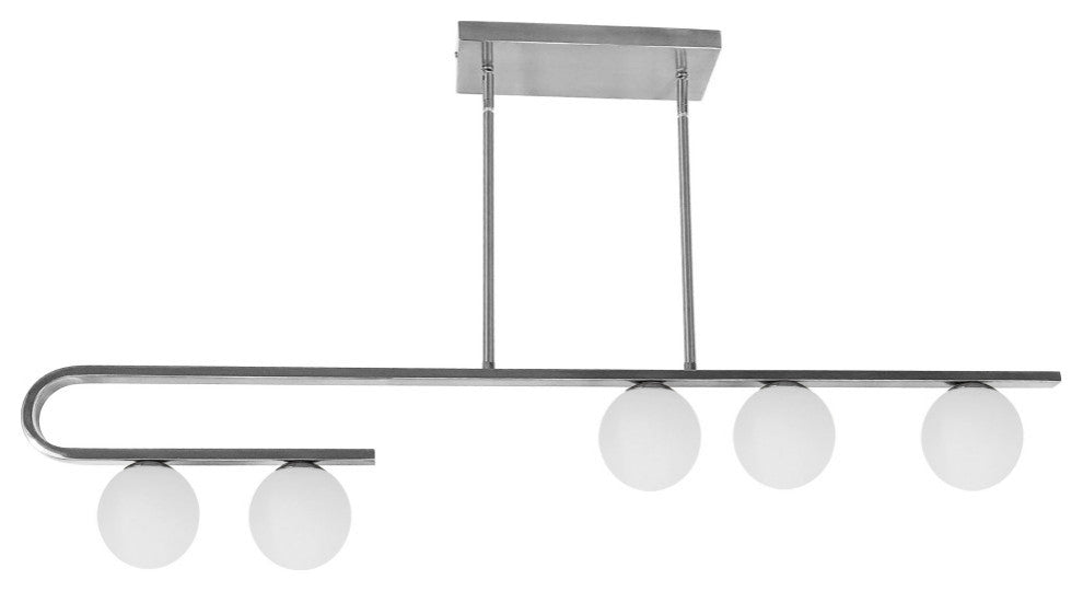 5 Light Halogen Polished Chrome Horizontal Pendant w/ White Glass