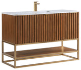 Terra Bathroom Vanity, Walnut/Satin Brass, 48", Calacatta Quartz Top