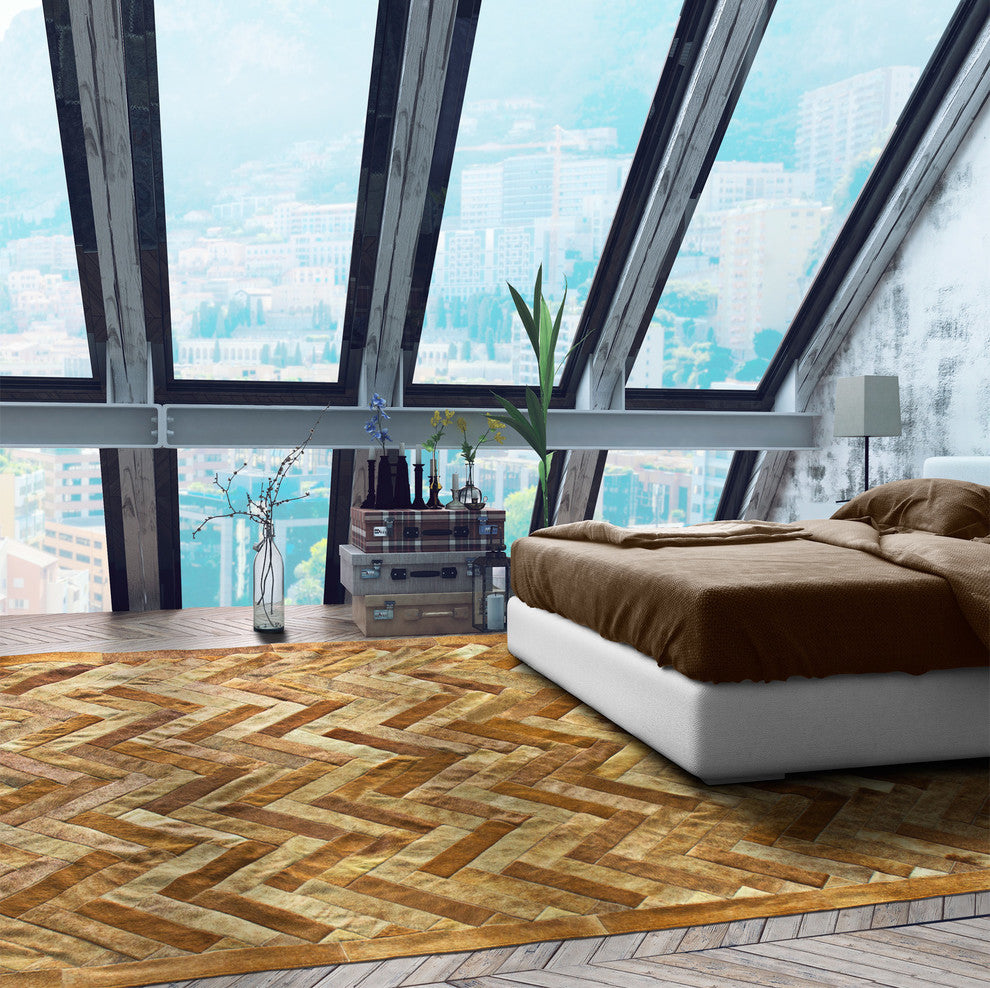Cowhide Patchwork Rug, Plutus, Taupe, 10'x14'