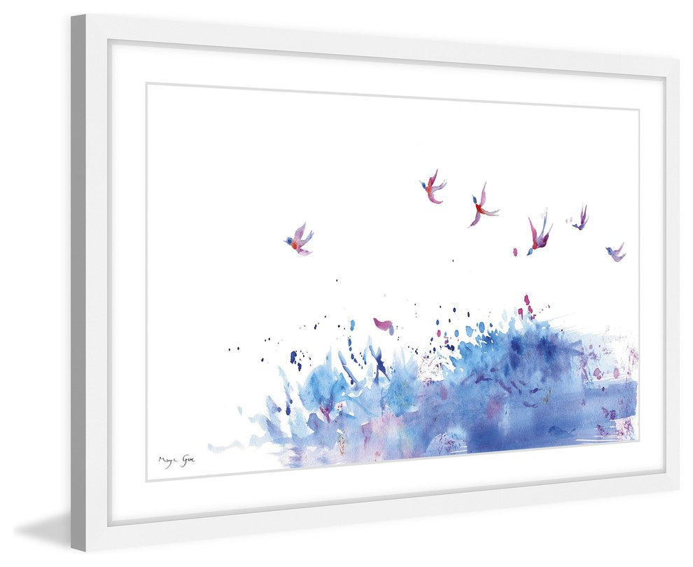 Marmont Hill, "Birds Flying Over Sea" by Maya Gur Framed Painting Print, 30x20