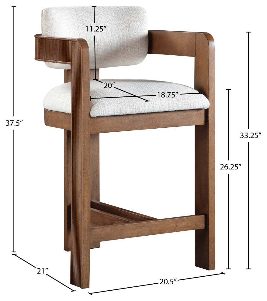 Sacha Upholstered Bar and Counter Stool, Cream, Linen Textured Fabric, Brown