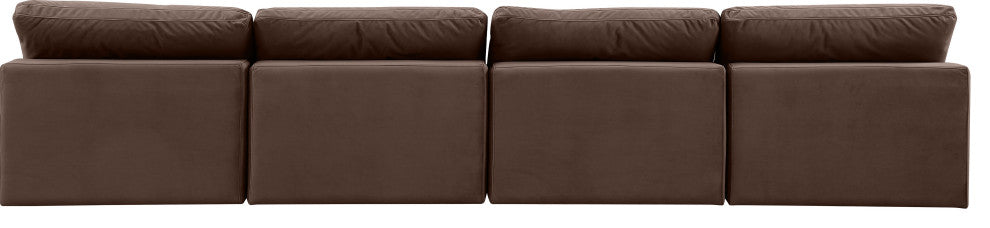 Comfy Upholstered Modular Sofa, Brown, 4-Piece: 4 Armless Chair, Velvet