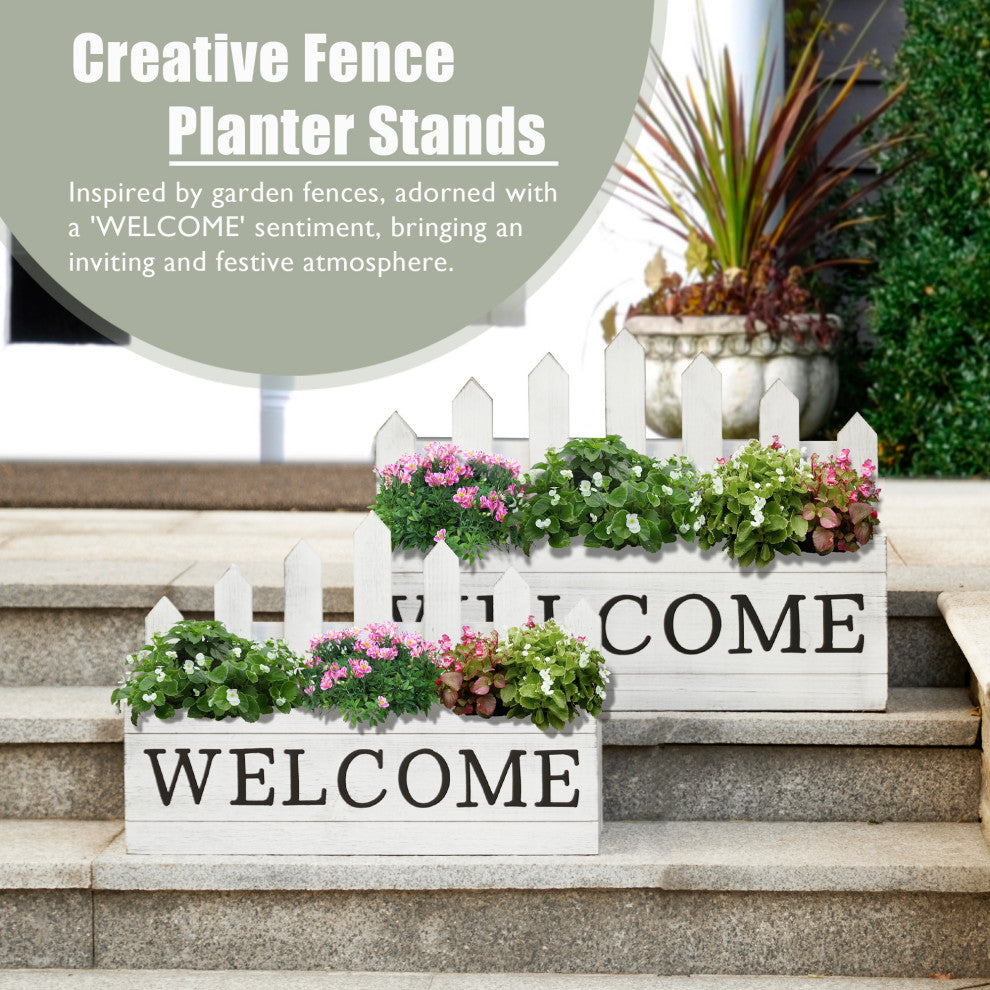 Set of 2 Fence-Inspired Planter Stands, White