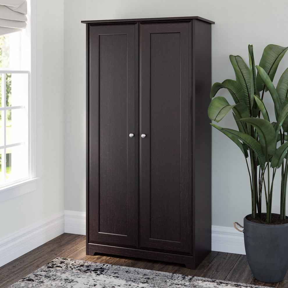 Cabot Tall Storage Cabinet With Doors, Espresso Oak