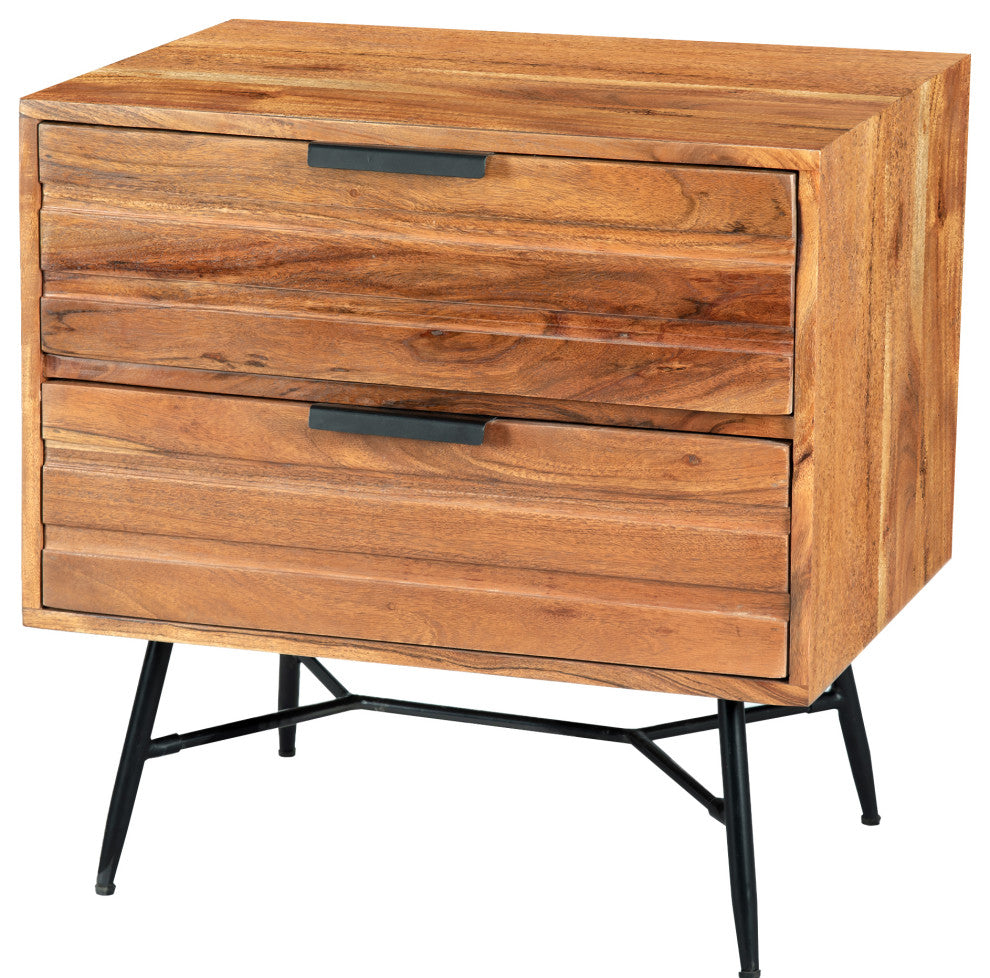 2 Drawer Wooden Nightstand With Metal Angled Legs Black and Brown