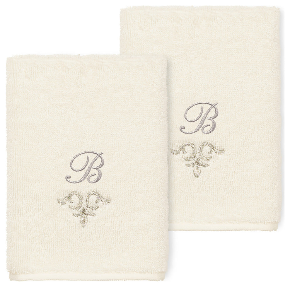 Linum Home Turkish Cotton Monica 2-Piece Embellished Washcloth Set, Cream
