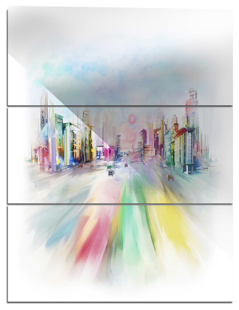 "Silhouette of Big City" Digital Metal Wall Art, 3 Panels, 28"x36"
