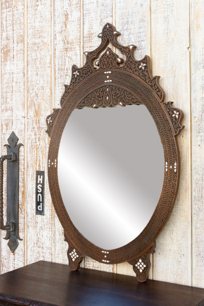 Finely Carved and Inlaid Mirror
