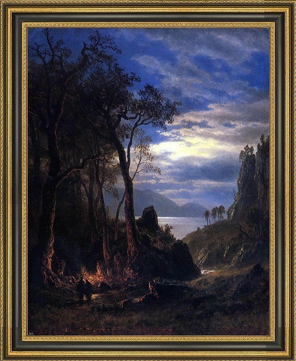 Albert Bierstadt The Campfire Framed Premium Canvas Print, 20"x25"
