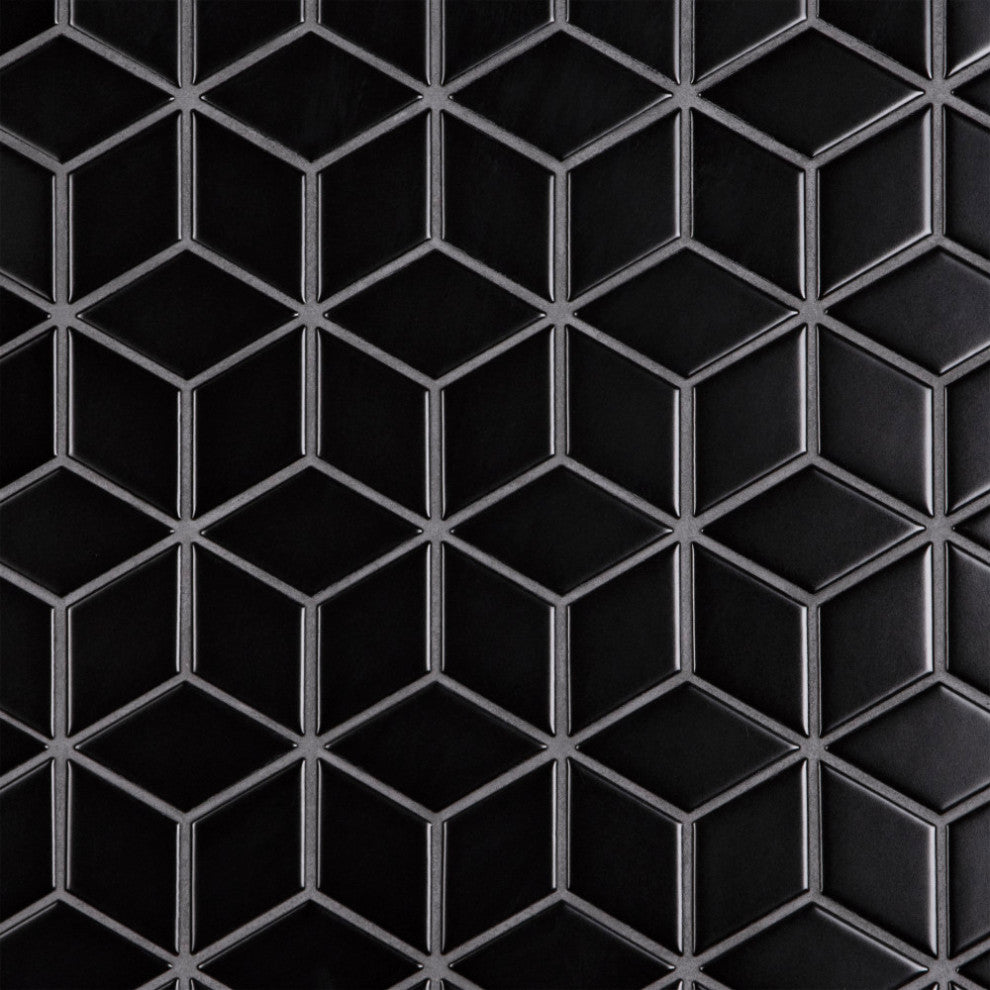 Metro Rhombus Matte Black Porcelain Floor and Wall Tile
