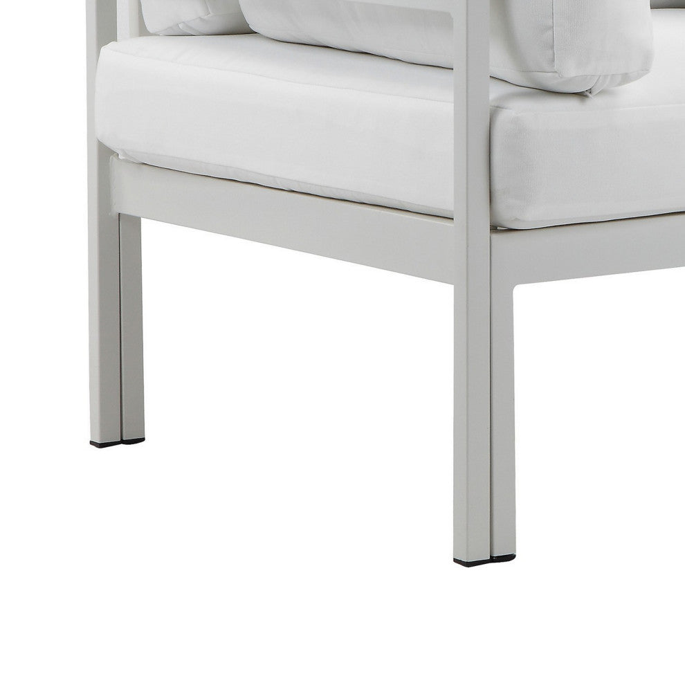 Benzara BM287772 Outdoor Armchair, White Aluminum, Water Resistant Cushions