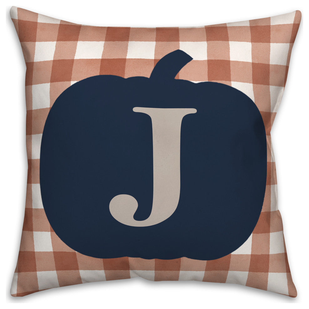 Blue Pumpkin Monogram J 18x18 Spun Poly Pillow