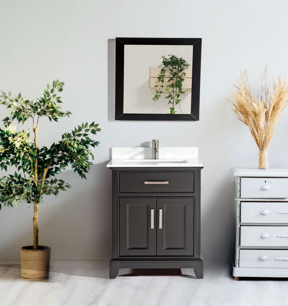 Vanity Art Bathroom Vanity Set With Engineered Marble Top, 30", Espresso, Led Sensor-Switch Mirror