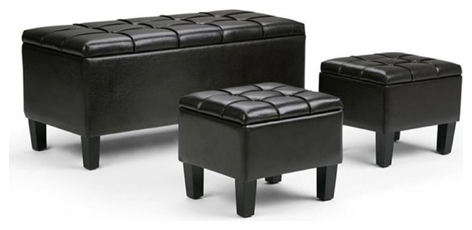 44 Inch Wide Rectangle 3 Pc Storage Ottoman In Tanners Brown Faux Leather
