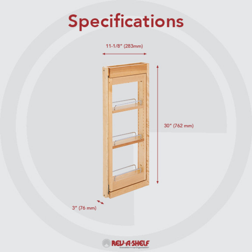 Wood Wall Filler Pull Out for 30" H New Kitchen Wall Cabinets, 3"W, 30"H