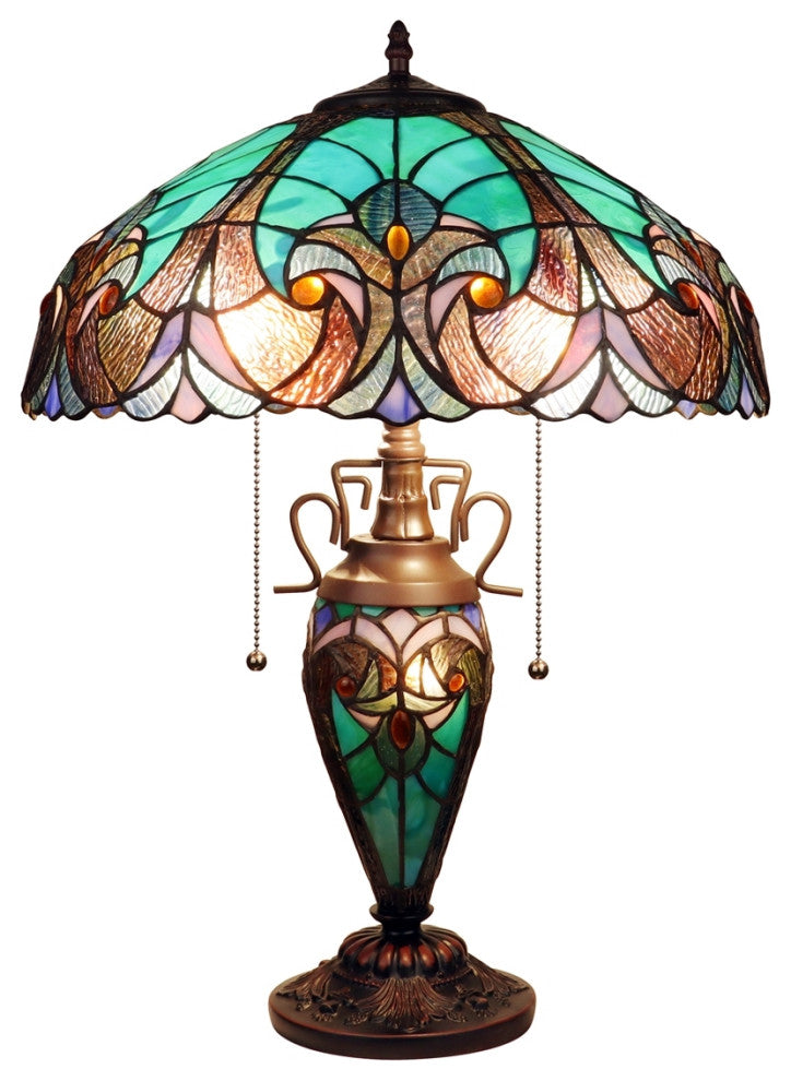 Chloe Lighting Liason Victorian-Style Antique 3 Light Double Lit Table Lamp 16"