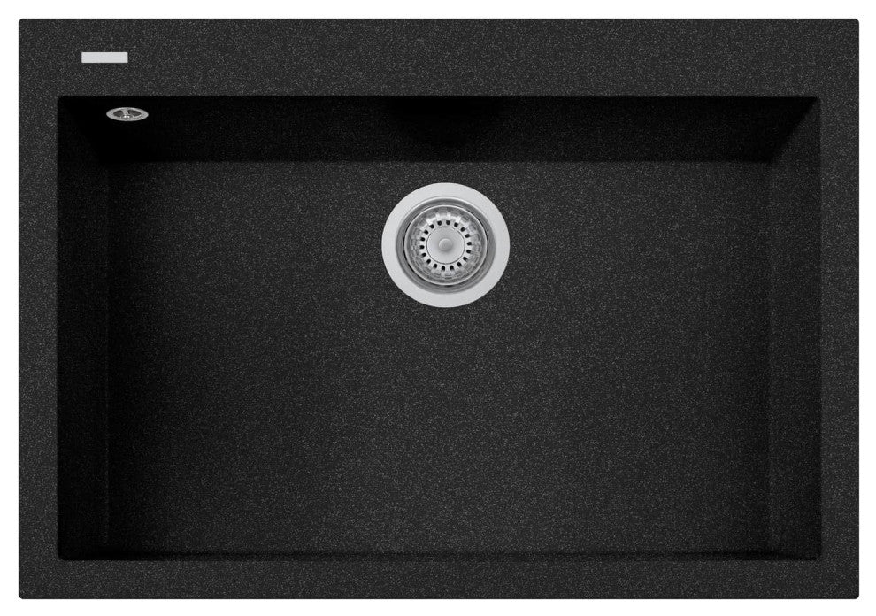 One Series 30" Drop-In Single-Bowl Granite Sink, Black Metallic