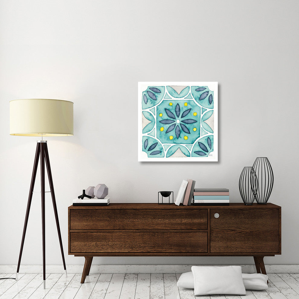 "Garden Getaway Tile VIII Teal" Digital Paper Print by Laura Marshall, 32"x32"