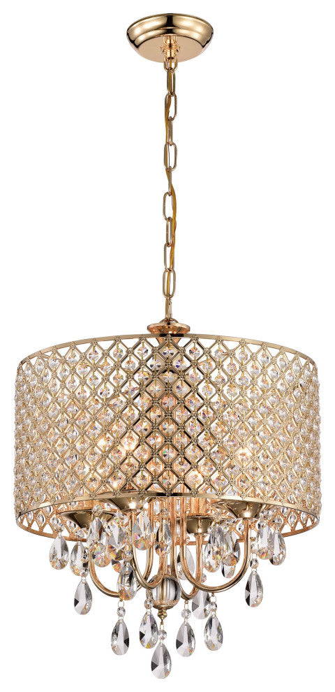4-Light Rose Gold Round Beaded Drum Chandelier With Hanging Crystals