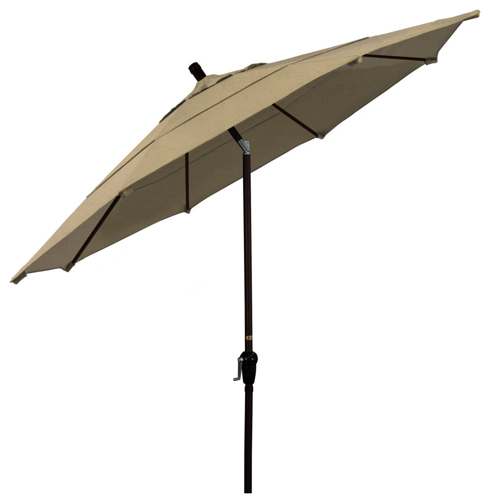 11' Bronze Auto-Tilt Crank Lift Aluminum Umbrella, Sunbrella, Heather Beige