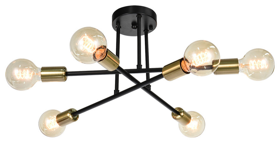 6-Light Sputnik Linear Semi Flush Mount Light, Black