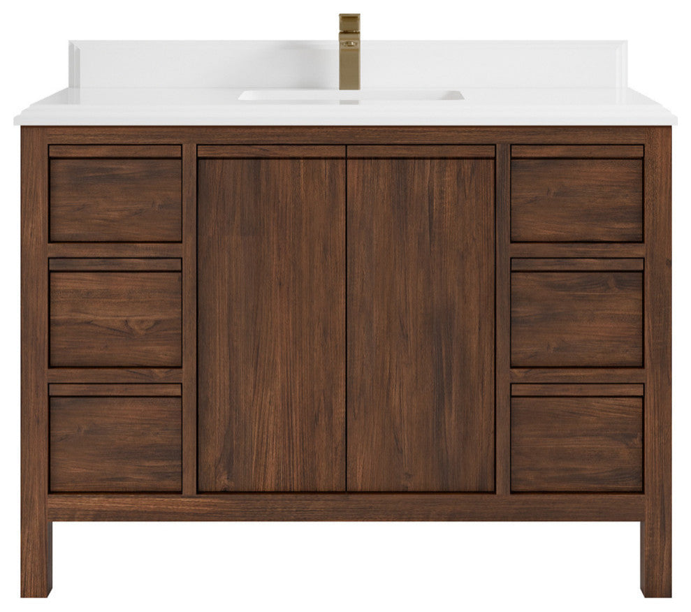 Elizabeth 48 Single Sink Bath Vanity in Dark Walnut Teak 1.5" White Quartz