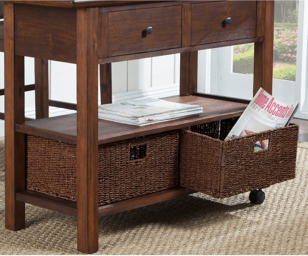 Benzara BM172030 Wooden Kitchen Cart With Storage Drawers Brown