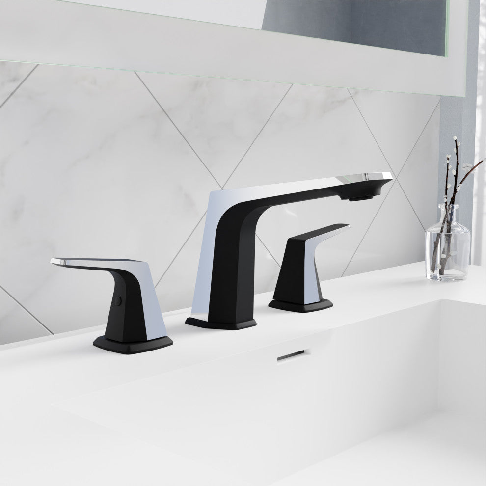 2-Handle 3-Hole Widespread Bathroom Faucet, Matte Black and Chrome
