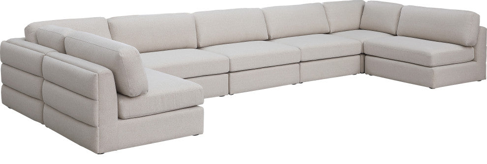 Beckham Linen Textured Fabric 7-Piece Modular U-Shaped Sectional, Beige