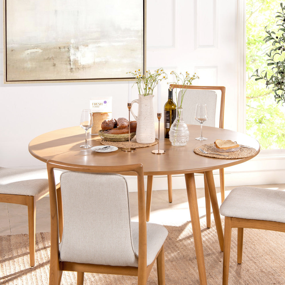 Scandi 54" 4-Seater Solid Wood Round Dining Table, Natural Light Brown