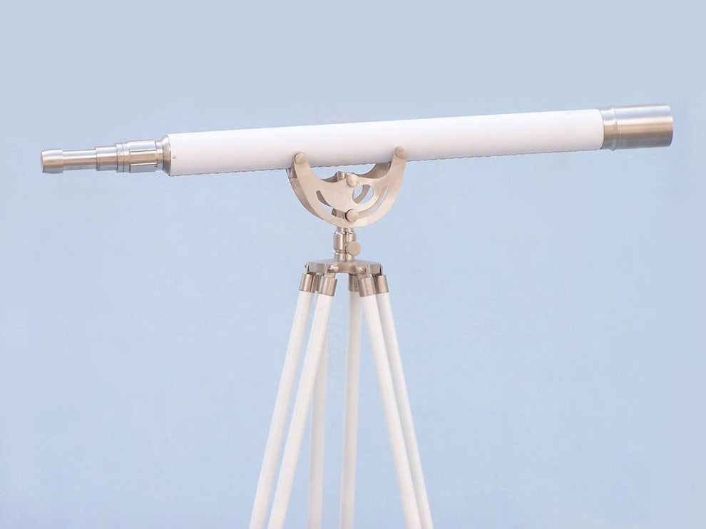 Floor Standing Brushed Nickel With White Leather Anchormaster Telescope 65''