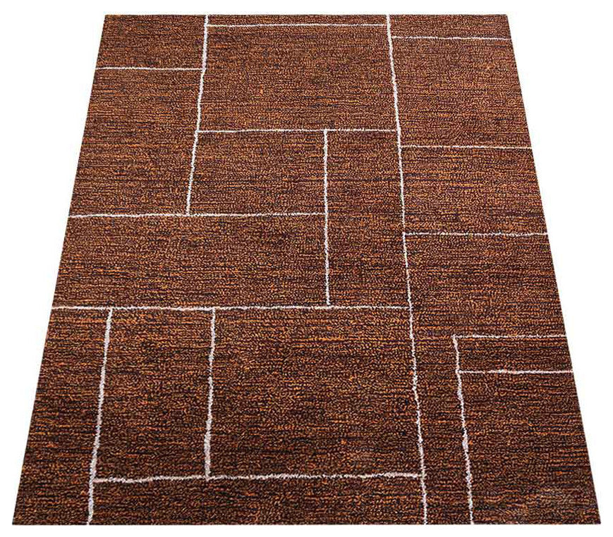 HAND KNOTTED LOOM SILK ECO-FRIENDLY RUGS-5'x8',Rectangle,Brown Beige,Geometric