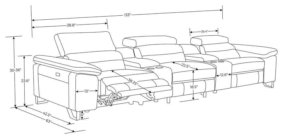 Monaco Reclining Leather Sofa with Console, White