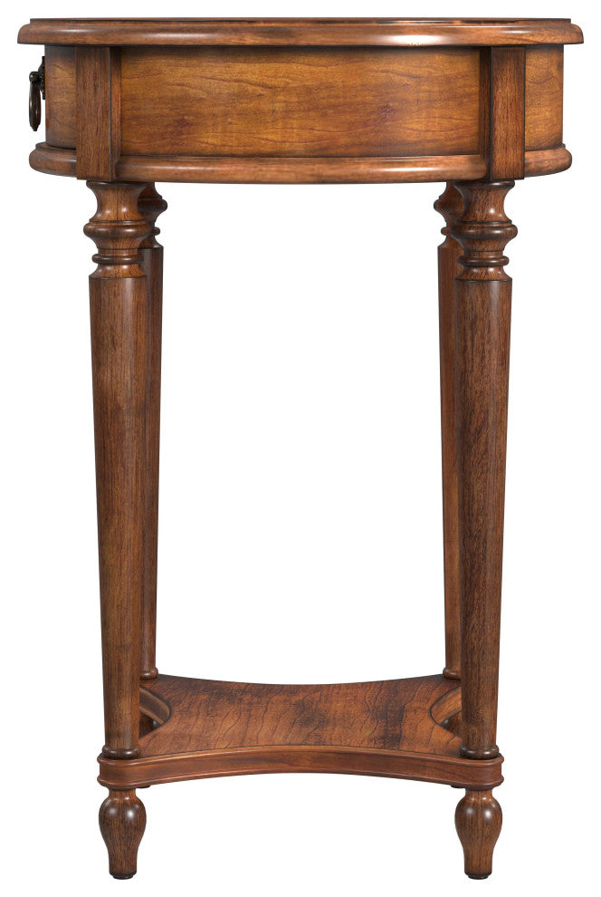 Jules 1-Drawer Round Accent Table, Antique Cherry