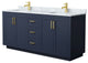 72" Double Bathroom Vanity, Dark Blue, Carrara Countertop, Sinks, Gold Trim