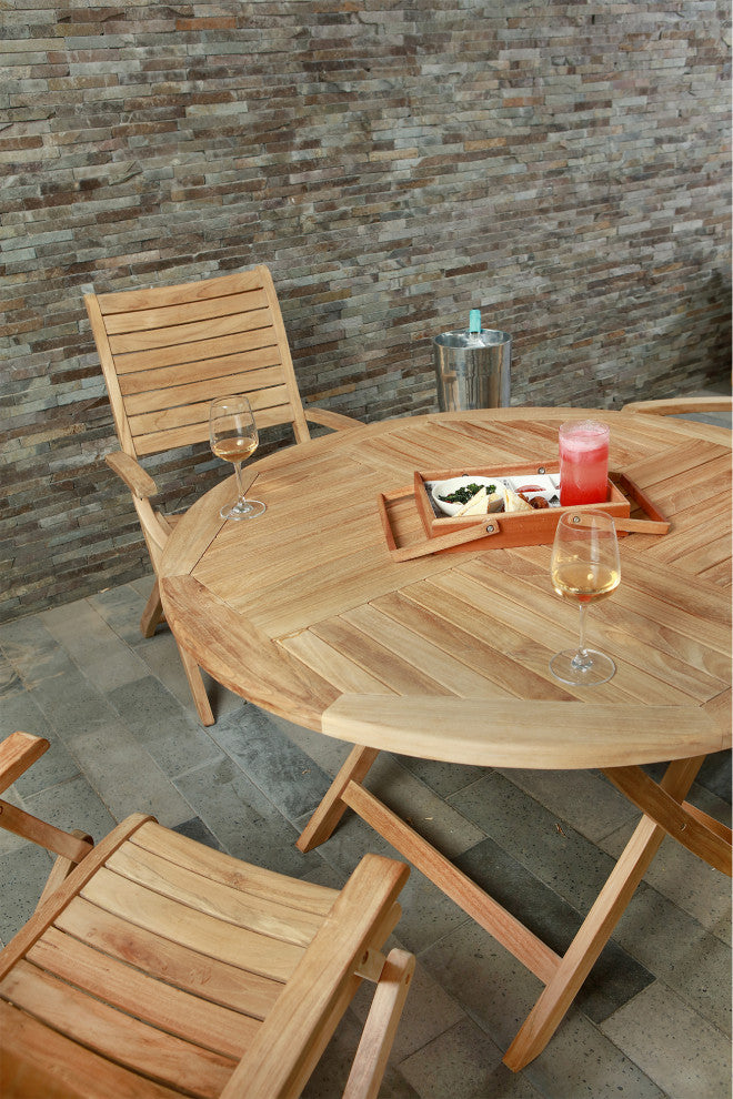 Nordic Style Teak Wood Natural Round Foldable Outdoor Dining Table - 47"