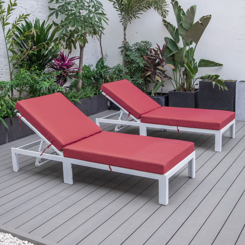 Chelsea White Patio Chaise Lounge Chairs, 2-Piece Set, Red
