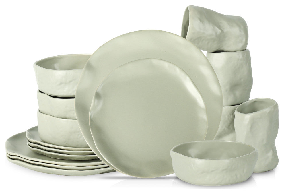 Stone by Mercer Project ATIK Stoneware 16 Piece Dinnerware Set, Sage-Grey