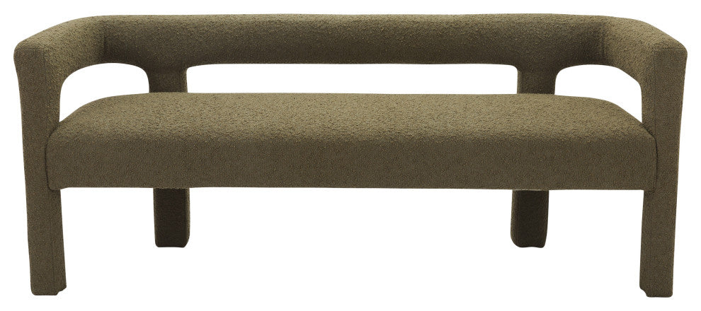 Athena Boucle Fabric Upholstered Bench, Olive